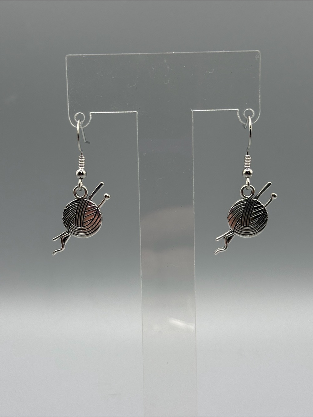 Silver Knitting Ball Drop Earrings - Handmade #E0529C